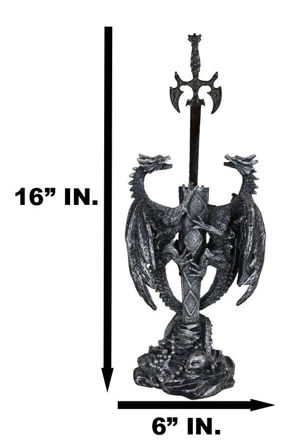 Figura abrecartas de fantasía gótica con dragón doble trepador y espada Excalibur-7