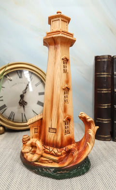 9"H Nautical Lighthouse With Life Ring Buoy And Crashing Ocean Wave Statue-2