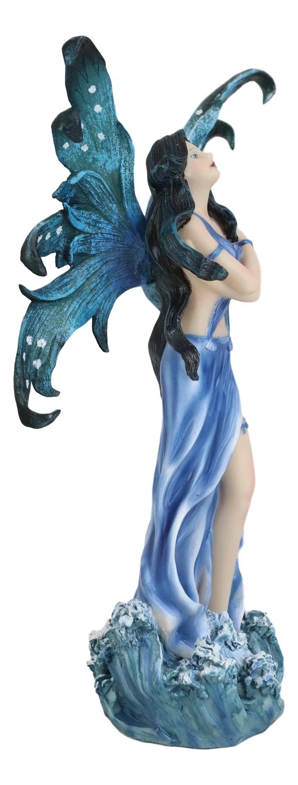 Ocean Fairy Figurine, Water Elemental Fantasy Statue 12" Tall Rising Over Waves, Hand-Painted Mythical Creature Sculpture, Home Decor for Shelf, Desk, or Living Room Display-7