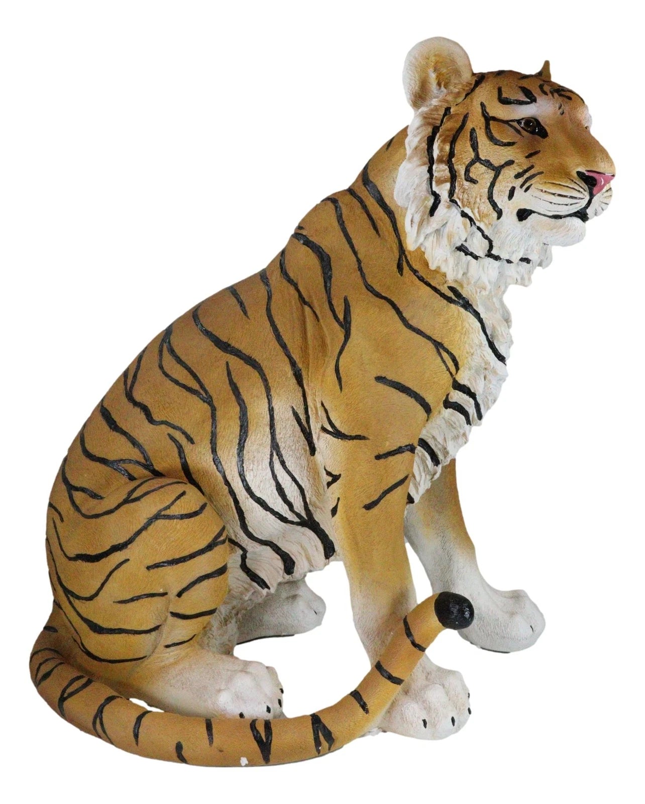 20"Tall Orange Bengal Tiger Raja Sitting On Guard Decorative Garden Statue-6