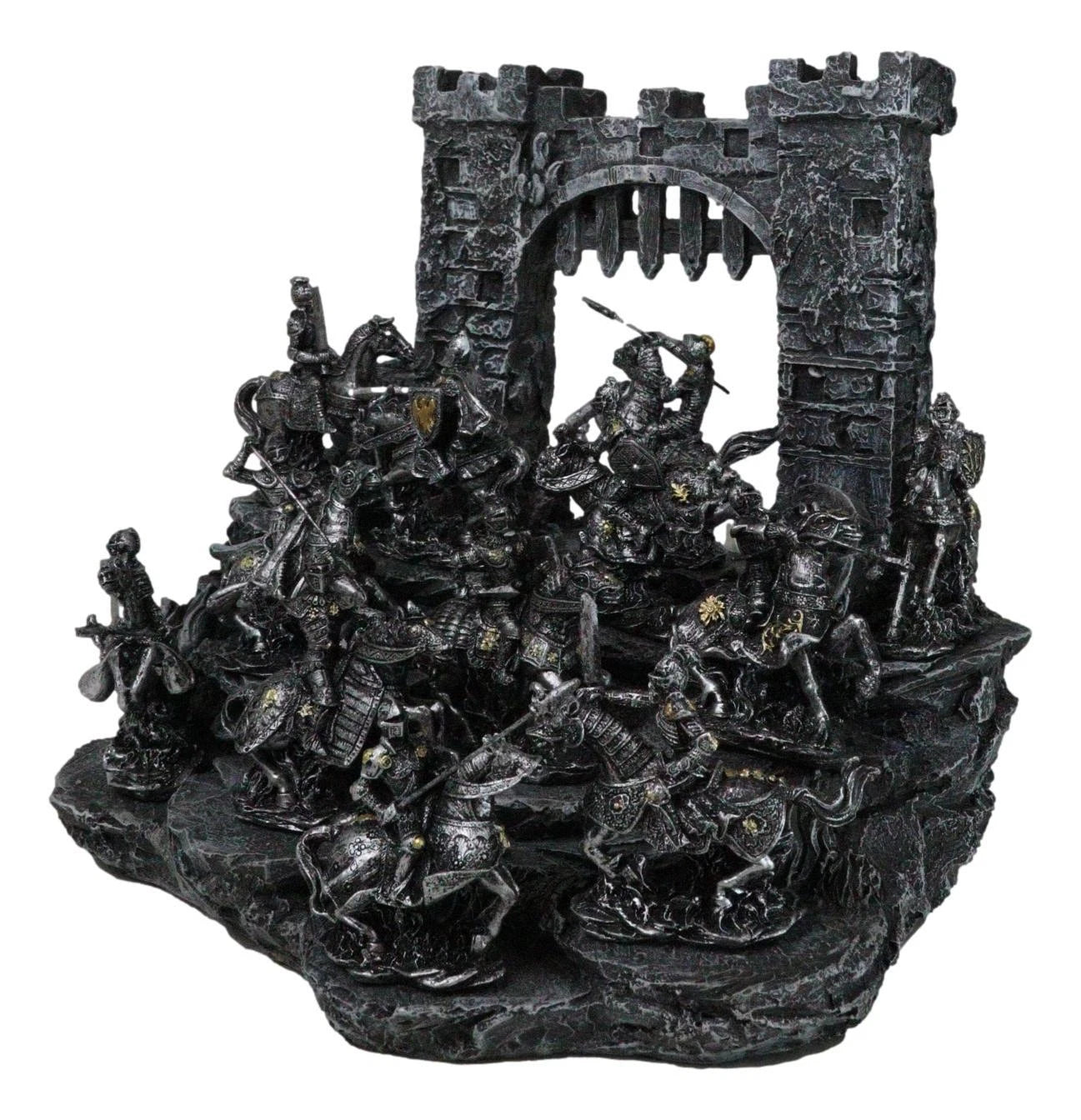 Set of 12 Mini Armored Knights On Horses And Medieval Castle Drawbridge Display-5