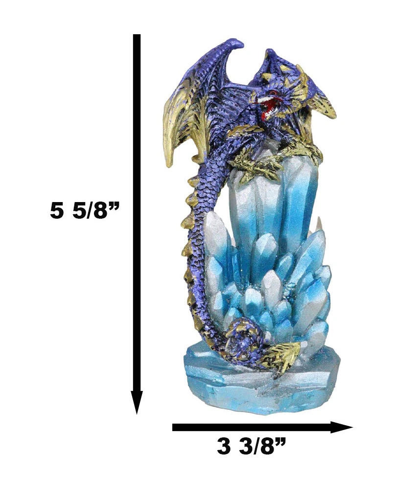 Purple And Gold Cosmic Dragon On Blue Crystal Stalactite Rock LED Light Statue-5