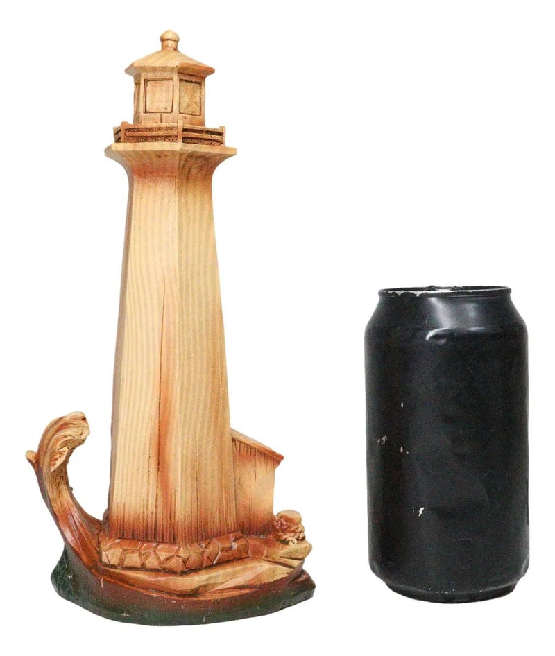 9"H Nautical Lighthouse With Life Ring Buoy And Crashing Ocean Wave Statue-9