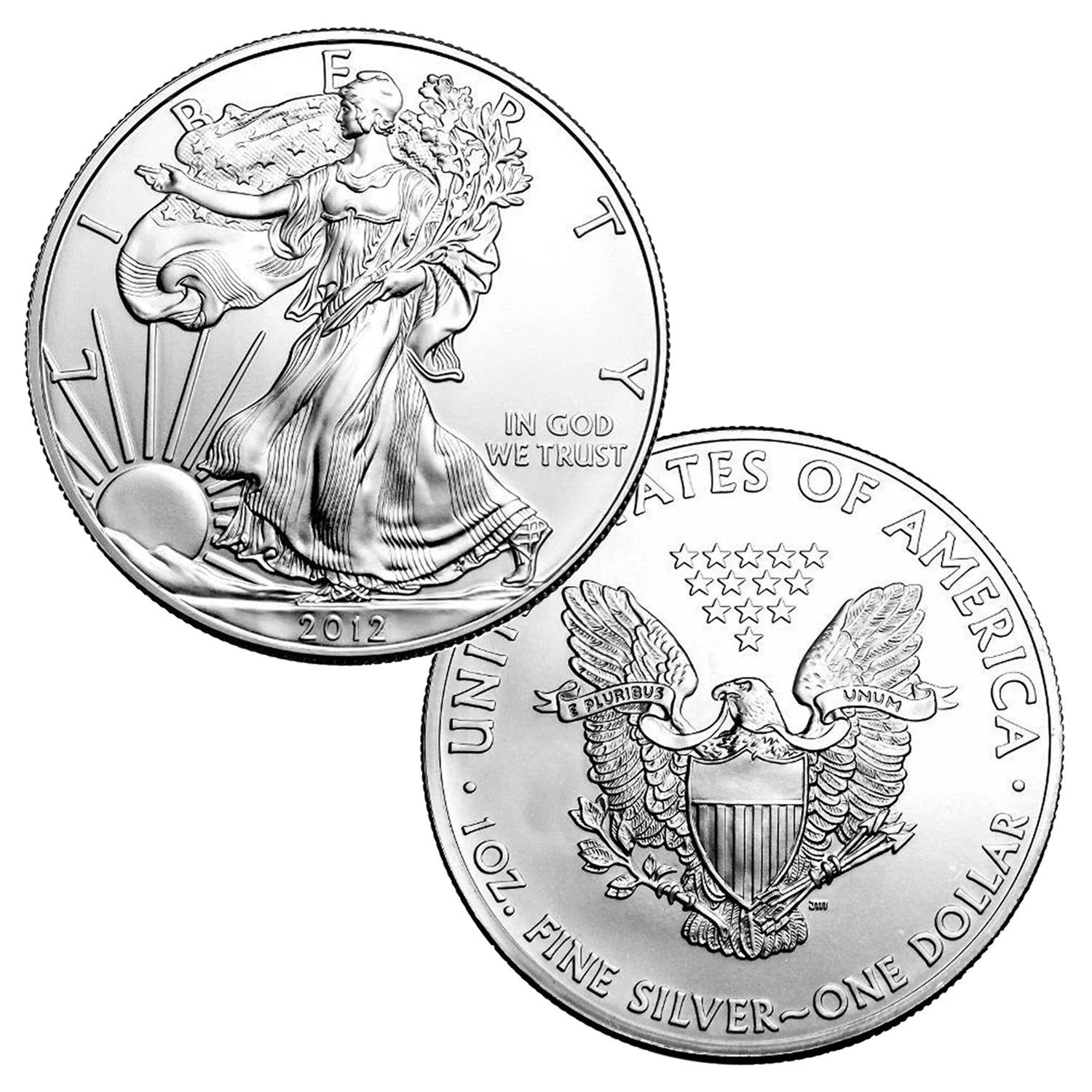 Moneda American Silver Eagle brillante sin circular de $1 de 2012-1