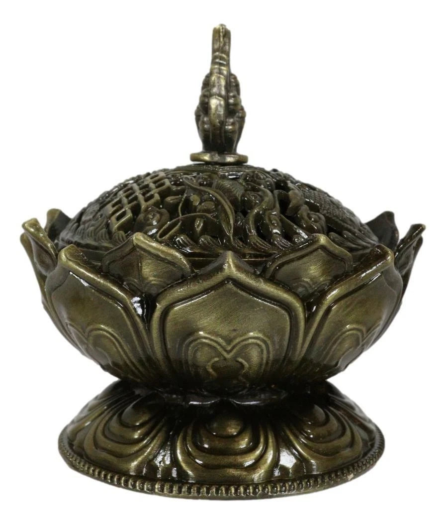 Buddha Padma Lotus Incense Holder Burner Figurine Eastern Meditation Decor 4"Dia-6