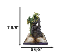 Medieval Green Dragon Perching On LED Castle With Book of Spells Figurine-8
