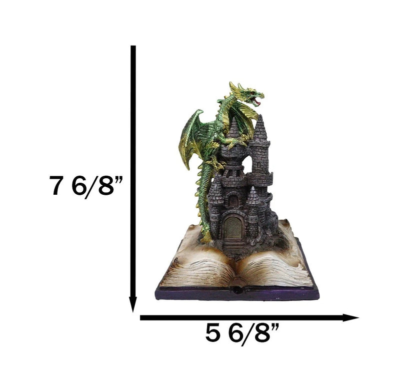 Medieval Green Dragon Perching On LED Castle With Book of Spells Figurine-8