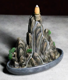 Eastern Feng Shui Tranquil Zen Rocky Mountain Range Backflow Cone Incense Holder-3