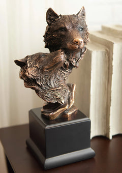 Forest Moonlight Lovers 2 Wolves Bust Bronze Electroplated Resin Statue-1
