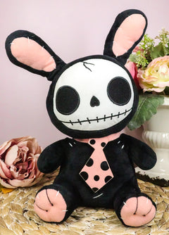 Furry Bones Skeleton Black Tuxedo Bunny With Pink Polka-dot Tie Plush Toy Doll-2