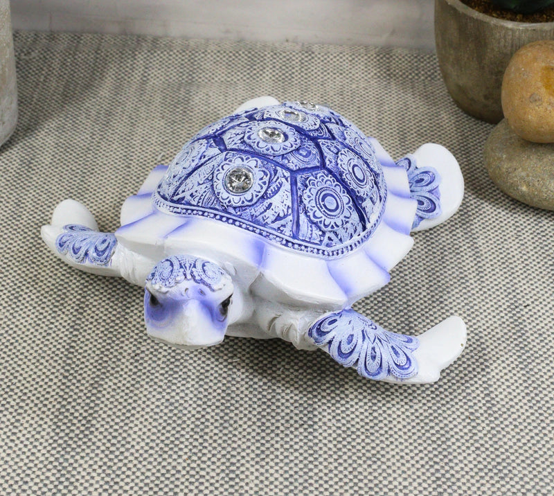 Terracotta Blue And White Feng Shui Celestial Sea Turtle Statue 6"Wide-2