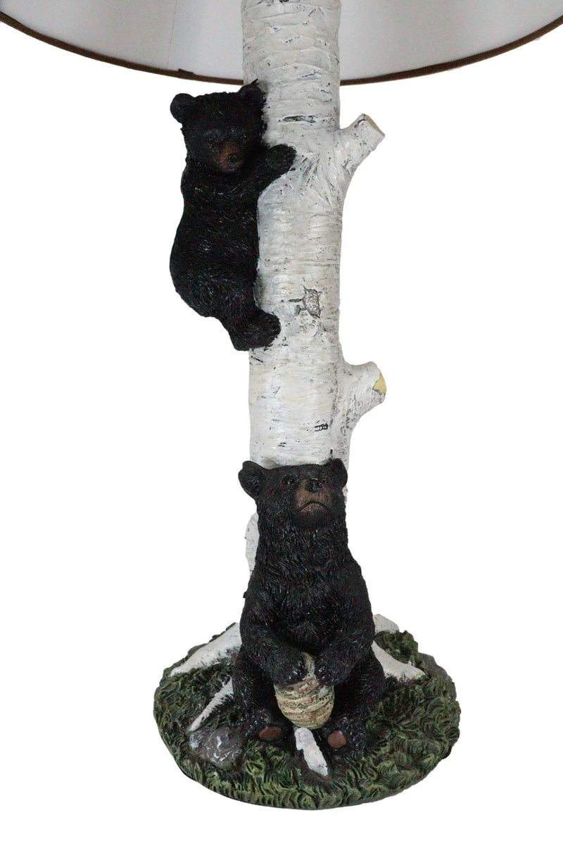 Climbing Black Bear Cub On Birchwood Tree With Mother And Beehive Table Lamp-6