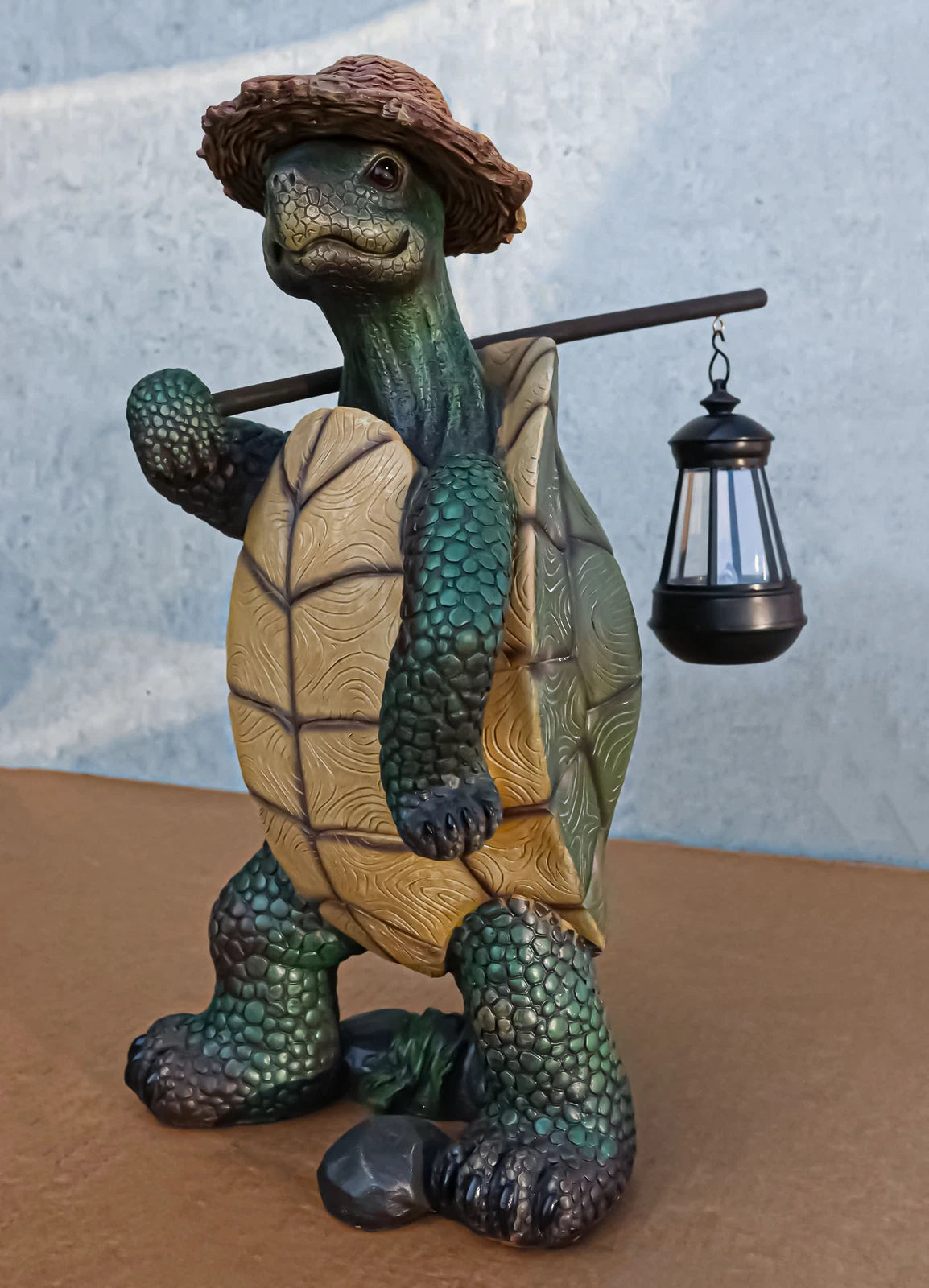 Gift Nautical Nature Lover Adventure Hiking Tortoise with Straw Hat Statue