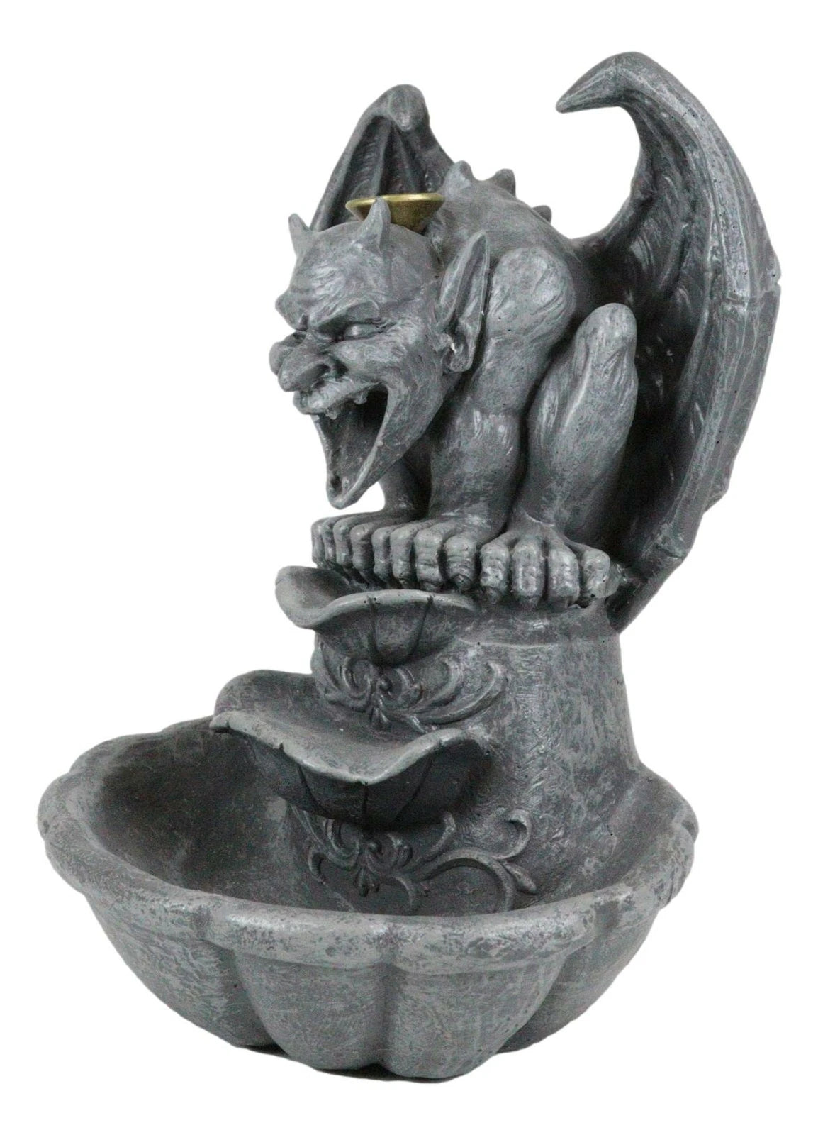 Gothic Chimera Gargoyle On Fountain Pedestal Backflow Incense Cone Burner Decor-7