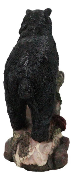 Rustic Forest Black Bear Mother and 2 Cubs Climbing On Tree Log Bridge Figurine-9
