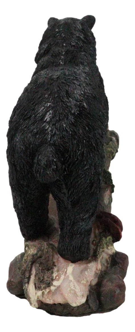 Rustic Forest Black Bear Mother and 2 Cubs Climbing On Tree Log Bridge Figurine-9