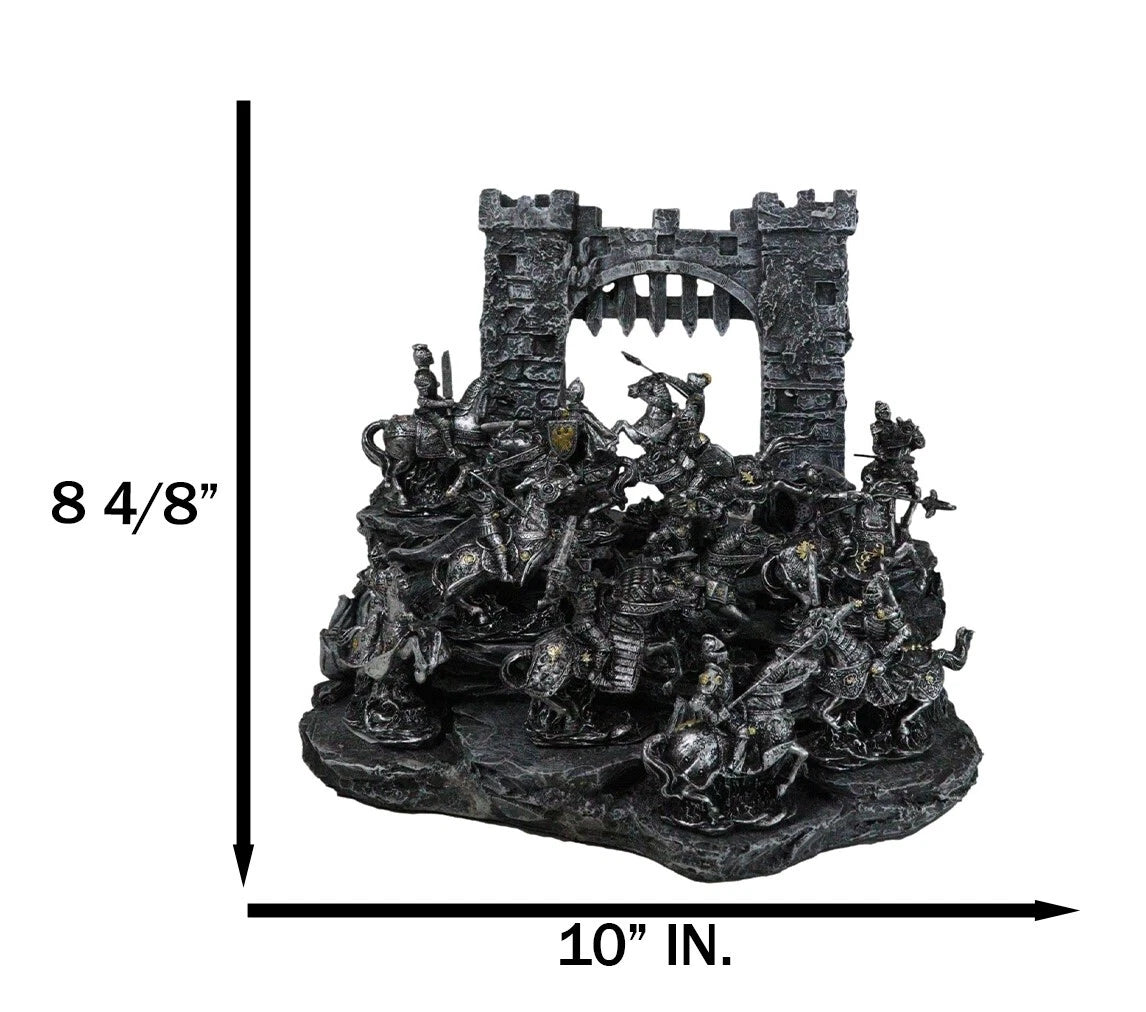 Set of 12 Mini Armored Knights On Horses And Medieval Castle Drawbridge Display-6