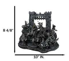 Set of 12 Mini Armored Knights On Horses And Medieval Castle Drawbridge Display-6