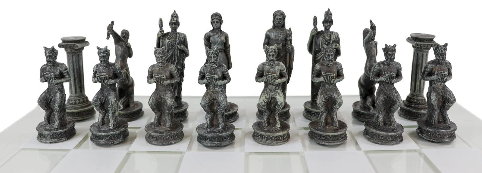 Olympus At War Greek Olympian Deities Resin Chess Pieces W/Glass Board Set-9