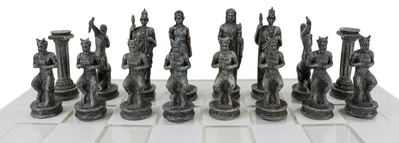 Olympus At War Greek Olympian Deities Resin Chess Pieces W/Glass Board Set-9