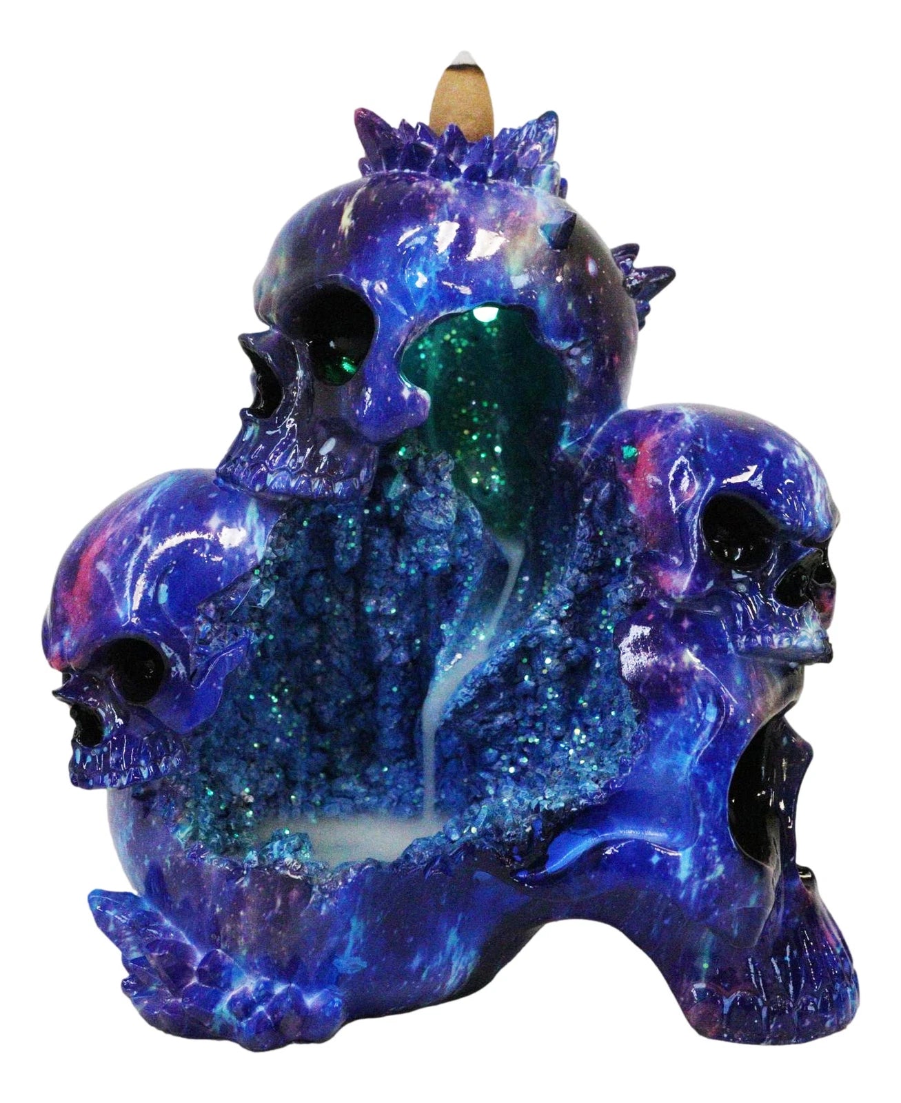 Blue Gothic 3 Ghastly Skulls LED Death Mountain Cavern Backflow Incense Burner-7