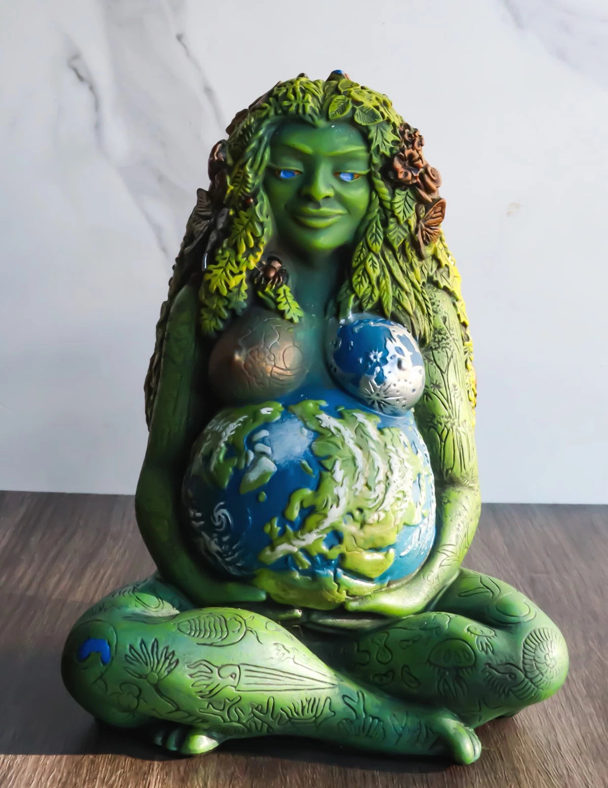 7" Millennial Gaia Mother Goddess Te Fiti Statue Oberon Zell (Earth Green)-9
