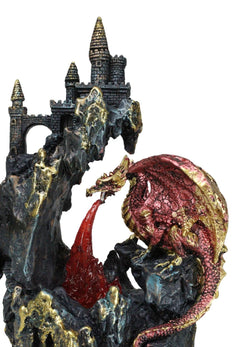 Red Garnet Fire Dragon By Rocky Mountain With Castle LED Light Figurine-7