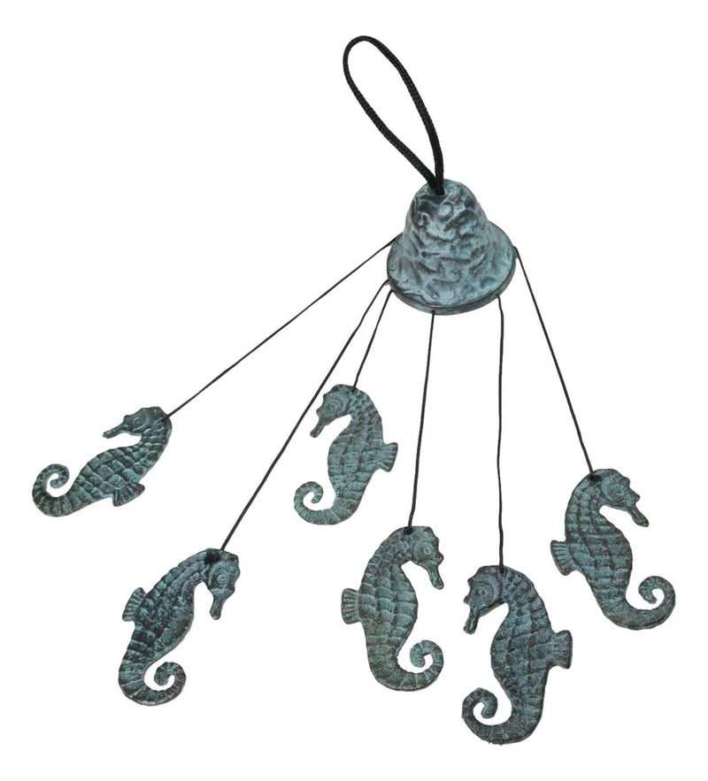 Verdigris Distressed Brass Metal Nautical Bell With Marine Seahorses Wind Chime-9