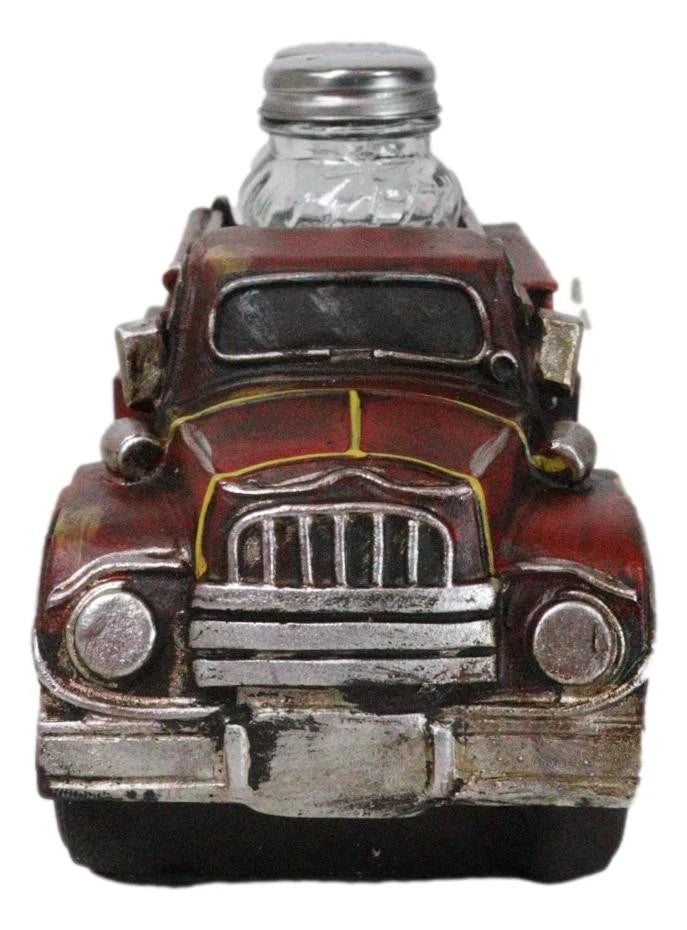 Figura de camión de bomberos rojo vintage para salero y pimentero de cristal-6