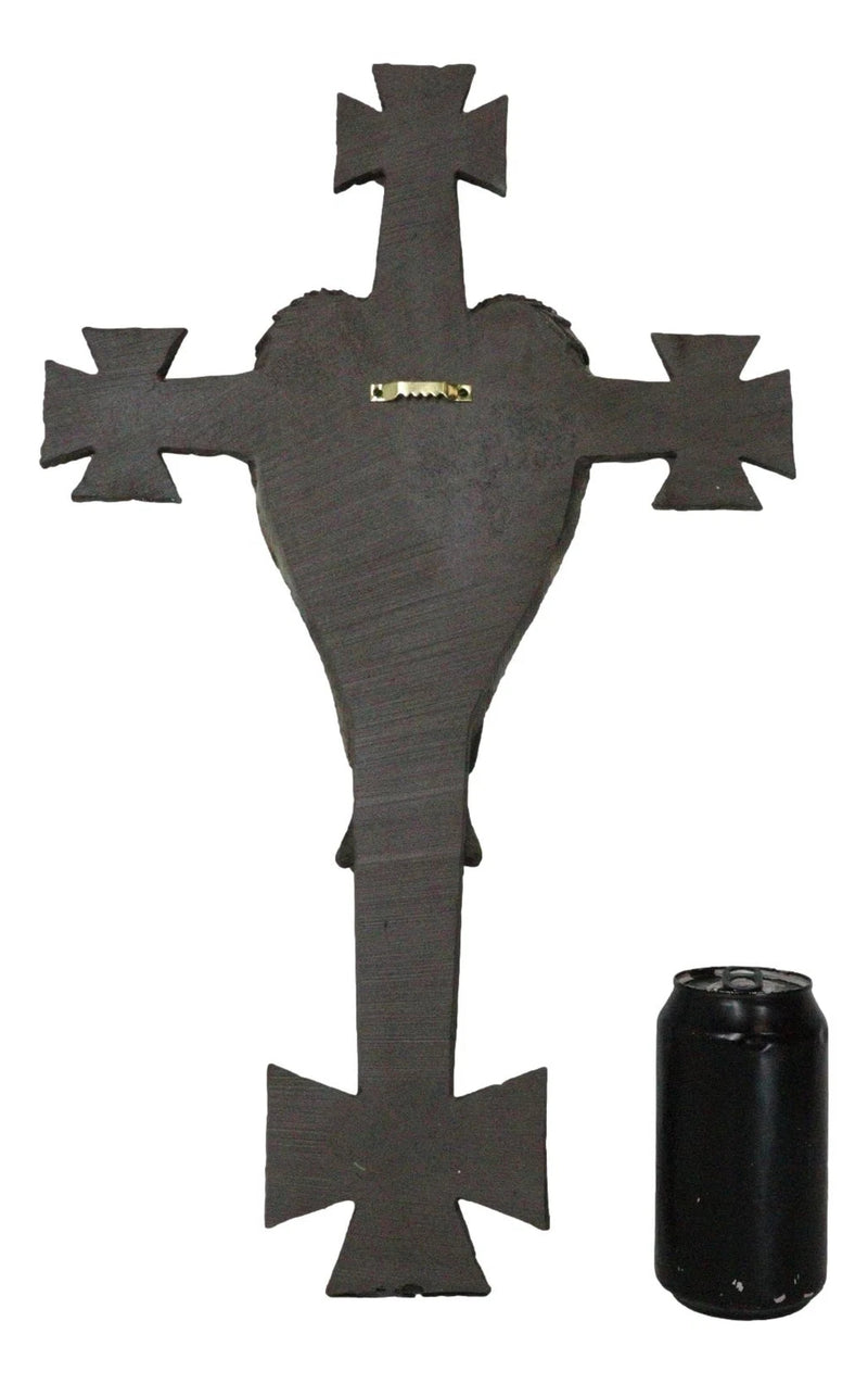 Black Biker Iron Cross With Angel Wings Layered Faux Wooden Wall Cross Plaque-6