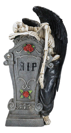 Large Winged Death Angel Grim Reaper Skeleton By Graveyard Tombstone Figurine-7