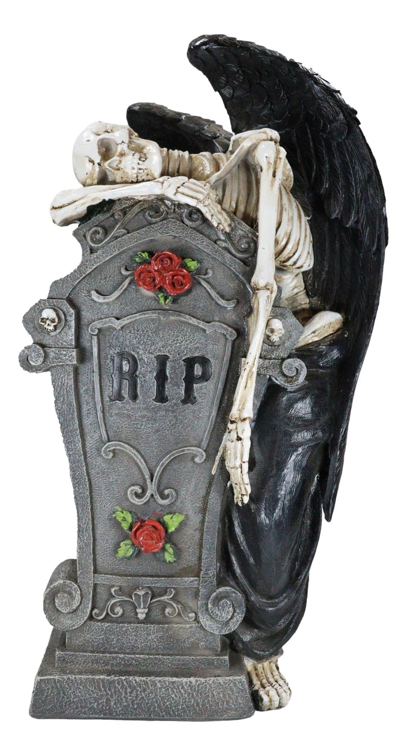 Large Winged Death Angel Grim Reaper Skeleton By Graveyard Tombstone Figurine-7