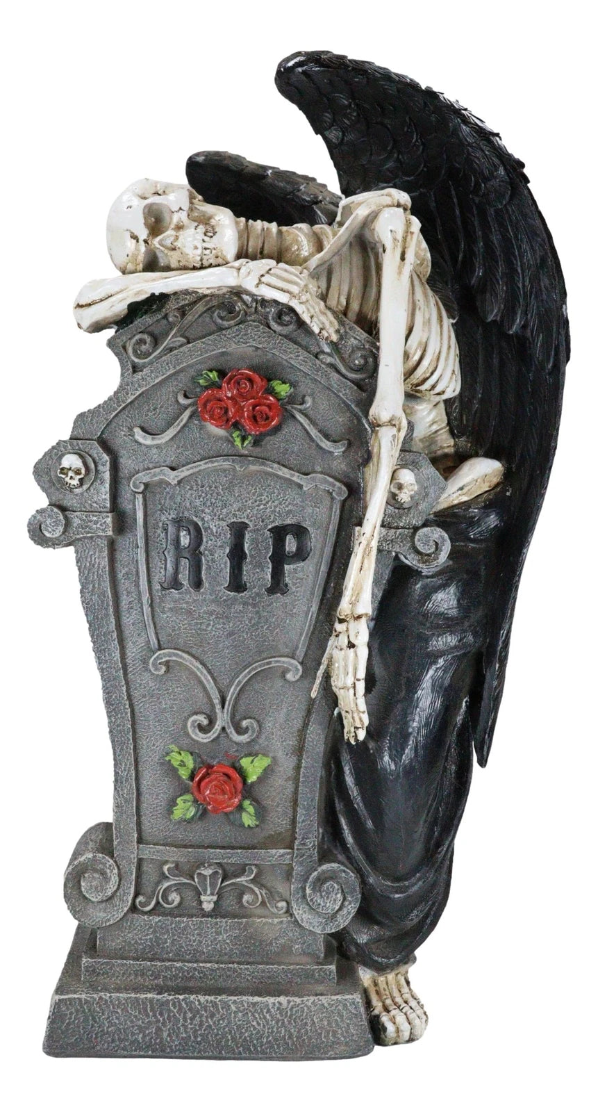 Large Winged Death Angel Grim Reaper Skeleton By Graveyard Tombstone Figurine-7