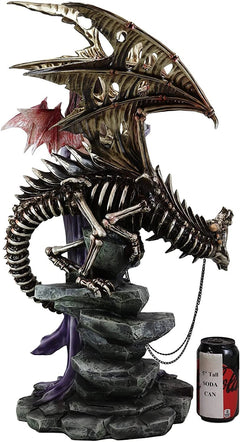 Large 26"H Gothic Soothsayer Psychic Fairy & Bone Skeletal Ghost Dragon Statue-7