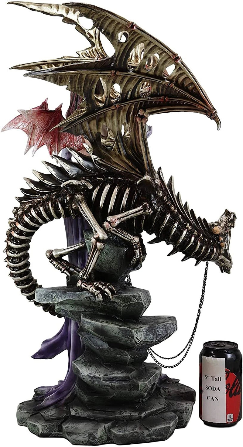 Large 26"H Gothic Soothsayer Psychic Fairy & Bone Skeletal Ghost Dragon Statue-7