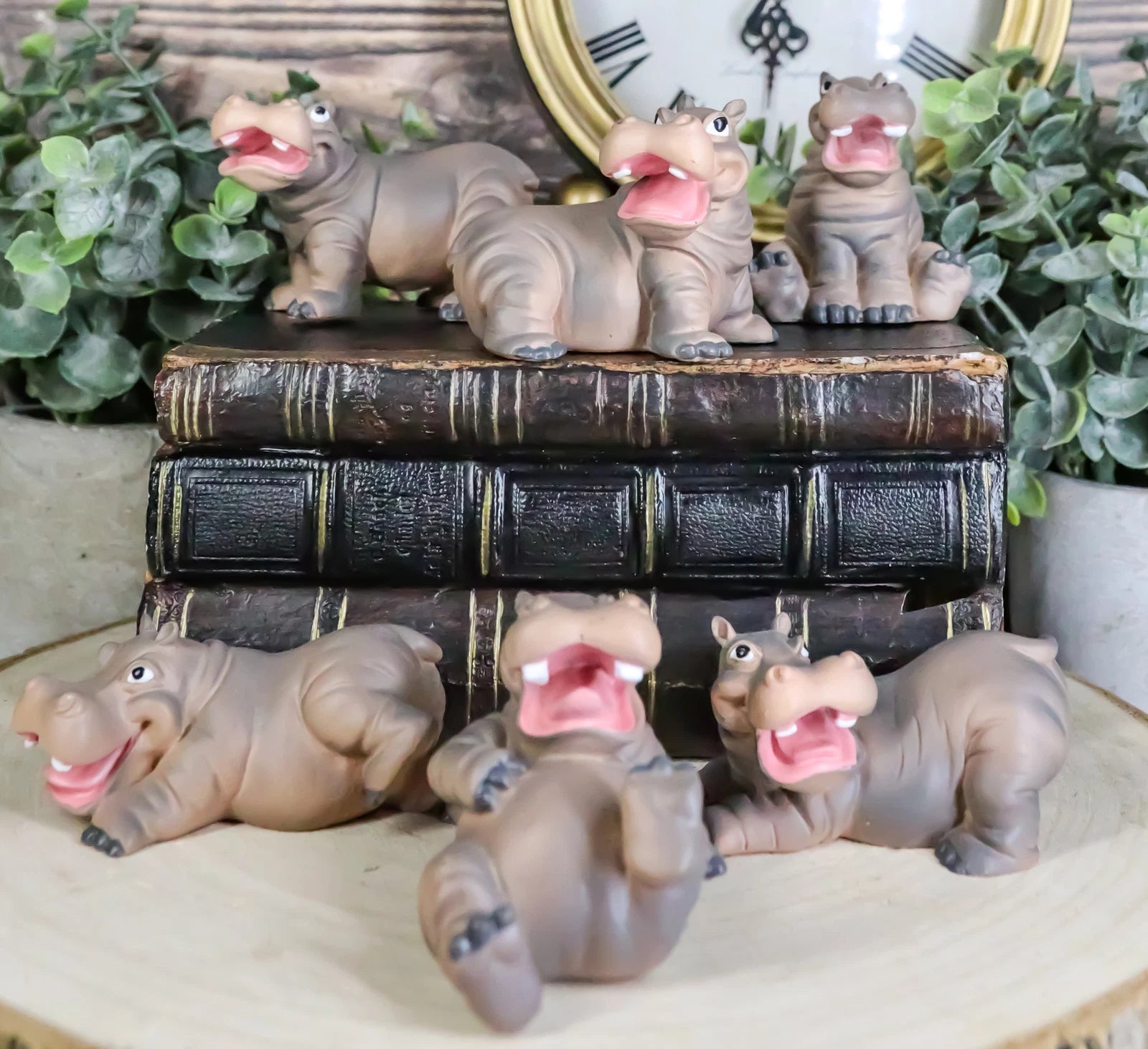 Juego de 6 hipopótamos bebés caprichosos, figuras pequeñas de hipopótamos de río de 3" de alto-5