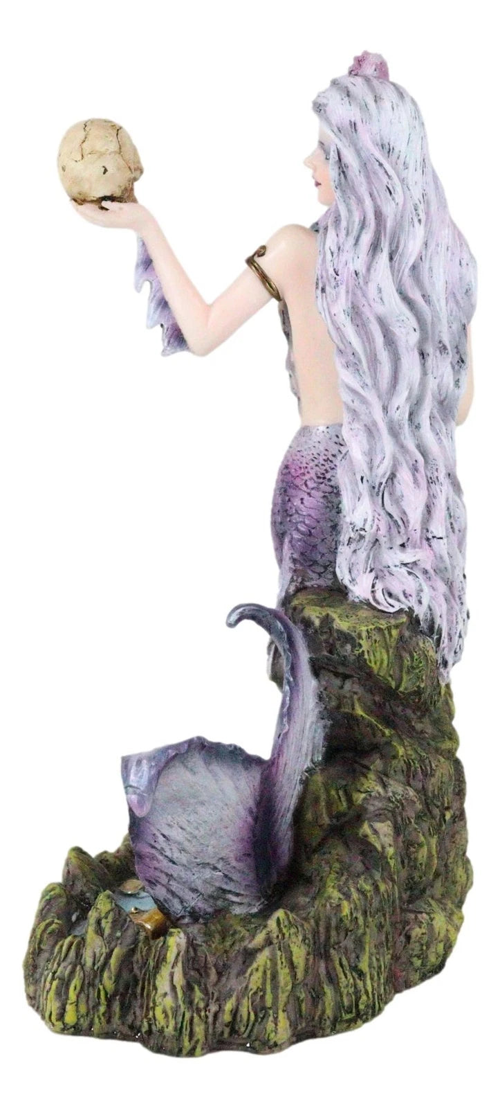 Large Sirens of The Seas Necromancer Gothic Mermaid Holding A Skull Figurine-7