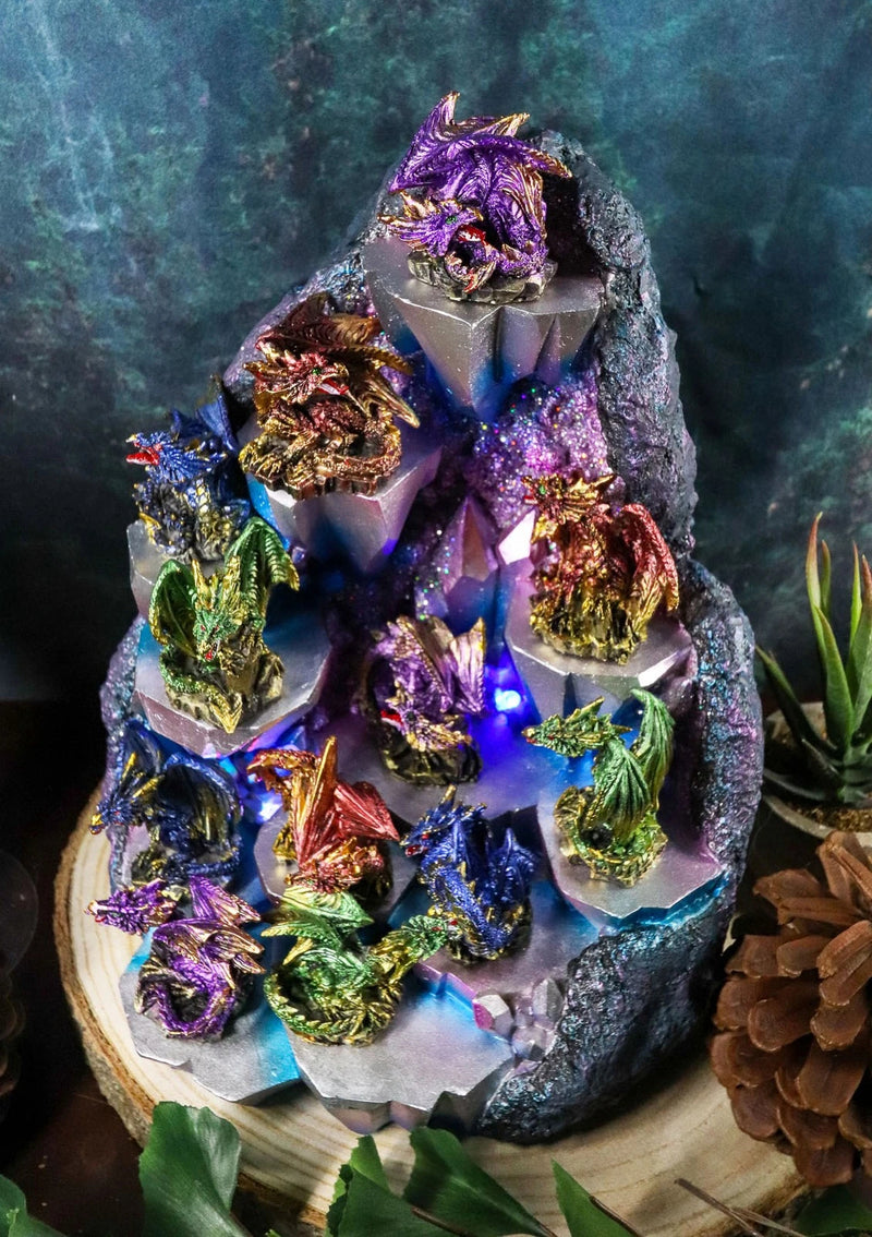Fantasy 12 Mini Dragons With LED Lighted Glacier Mountain Display Set-5