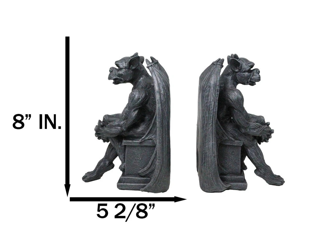 Conjunto de figuras de sujetalibros con gárgolas, centinelas y pedestales de la gárgola gótica de la noche-7