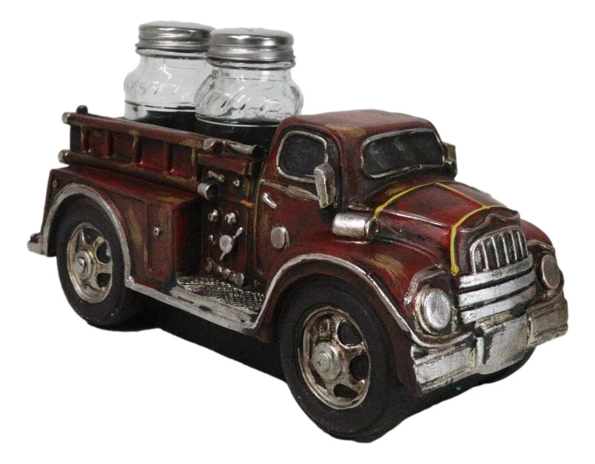 Figura de camión de bomberos rojo vintage para salero y pimentero de cristal-7