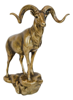 Large Country Wildlife Bighorn Sheep Ram Climbing On Rock Statue In Gold Patina-8