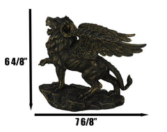 Faux Bronze Greek Guardian Winged Lion Chimera Gargoyle With Goat Horns Figurine-6
