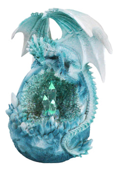 Winter Snow Dragon Resting On Frozen Snow Geode Egg With LED Crystals Figurine-4