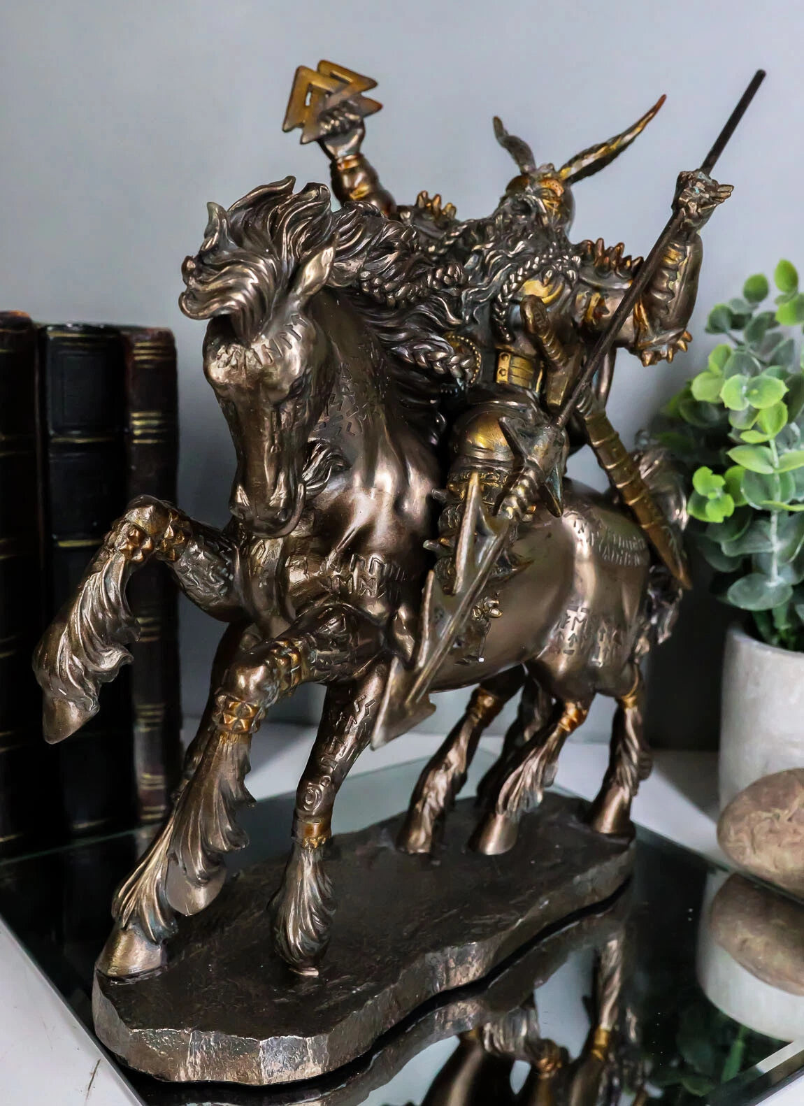 Norse Viking God Battle Cry Odin Riding On Sleipnir to Hel Figurine 9" L