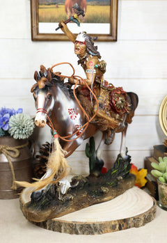 Native Indian Chief Warrior With Hand Axe Charging On Warpath Horse Figurine-1