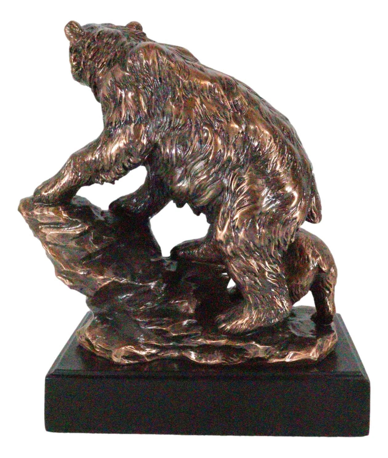 Black Bear Mother With Cub Climbing Rock Bronze Electroplated Resin Statue 9"H-8
