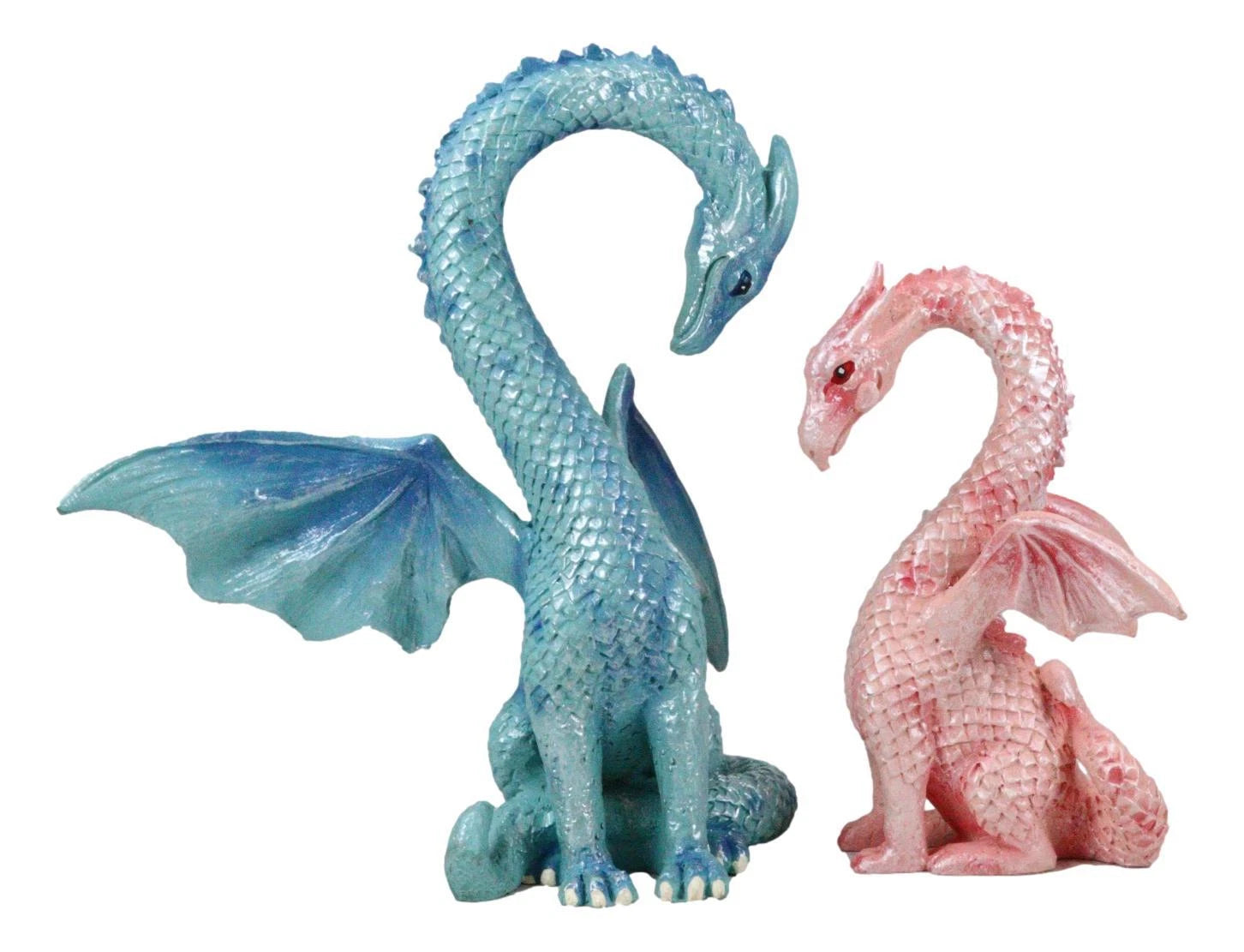 Valentines Cupid Love Dragon Couple Set of Two Blue and Pink Dragon Statue-7