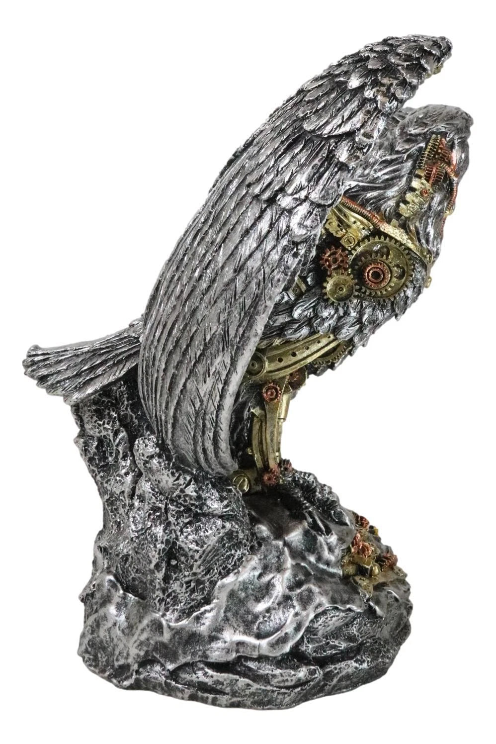 Large Geared Clockwork Steampunk Nano Cyborg Eagle with Open Wings Figurine-8