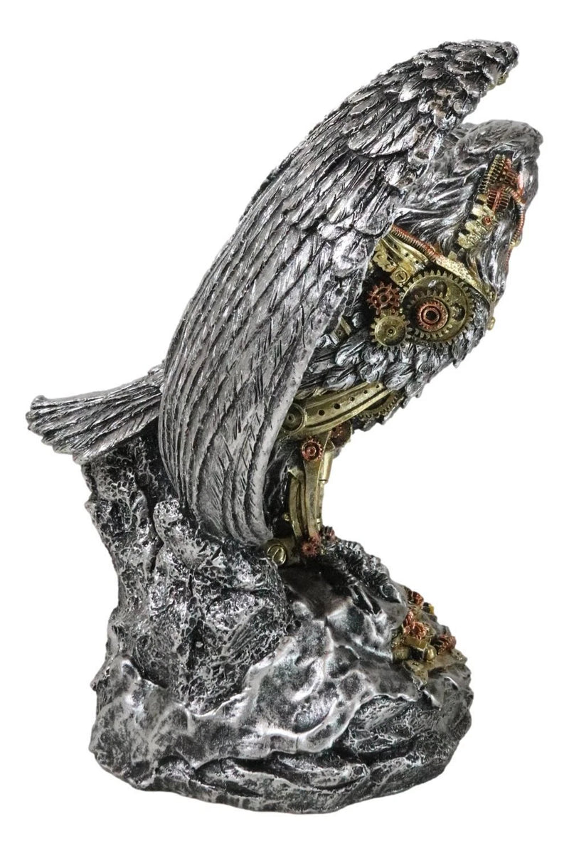 Large Geared Clockwork Steampunk Nano Cyborg Eagle with Open Wings Figurine-8