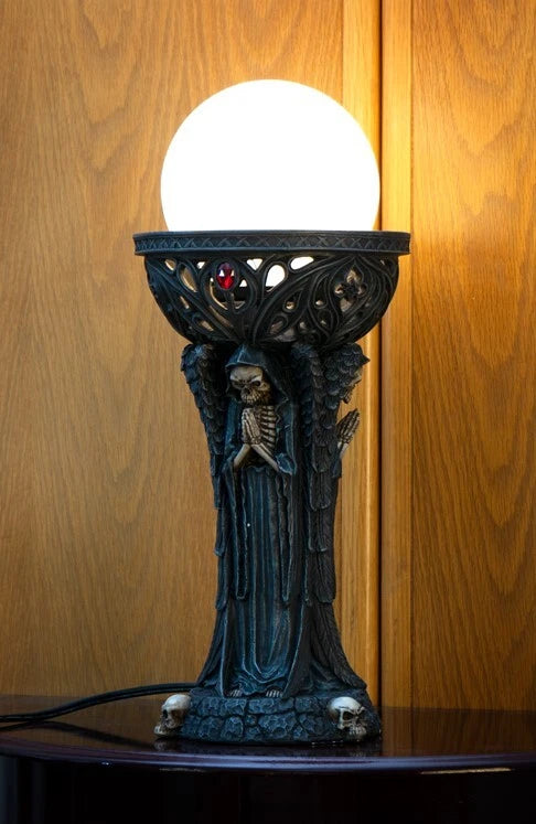 Lámpara de mesa escultural con esqueleto siniestro de la Parca, iluminación espantosa-8